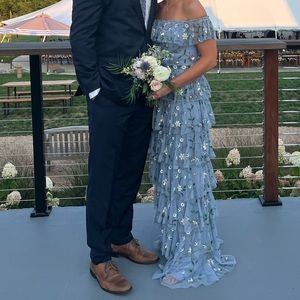 Mac Duggal Tiered Bead Embellished Dress French Blue Size 4